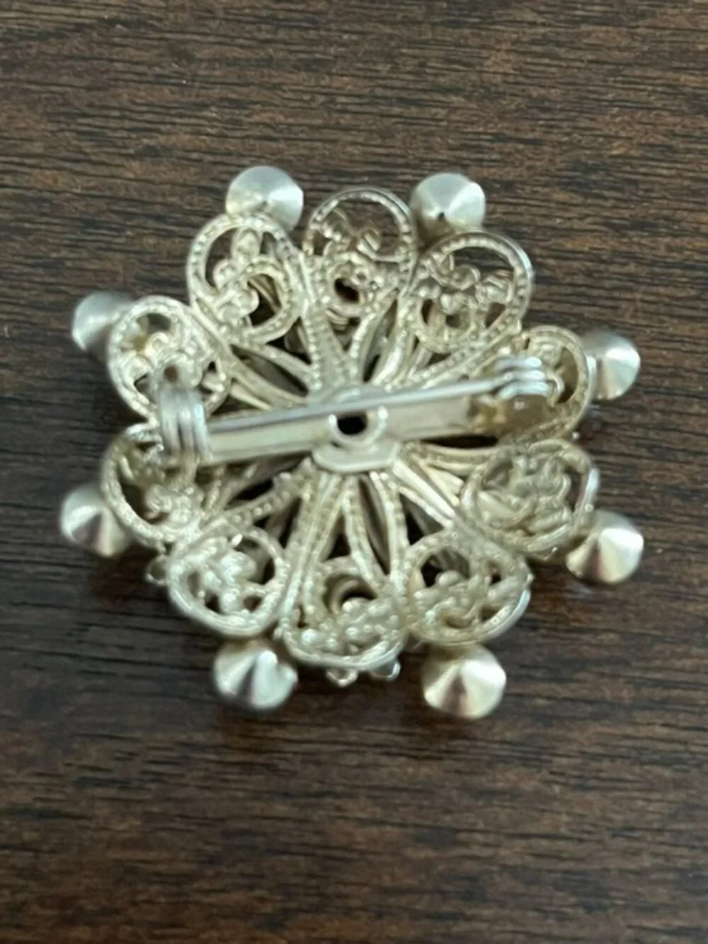 Vintage Floral Brooch Green Faceted Stones Gold Tone Setting